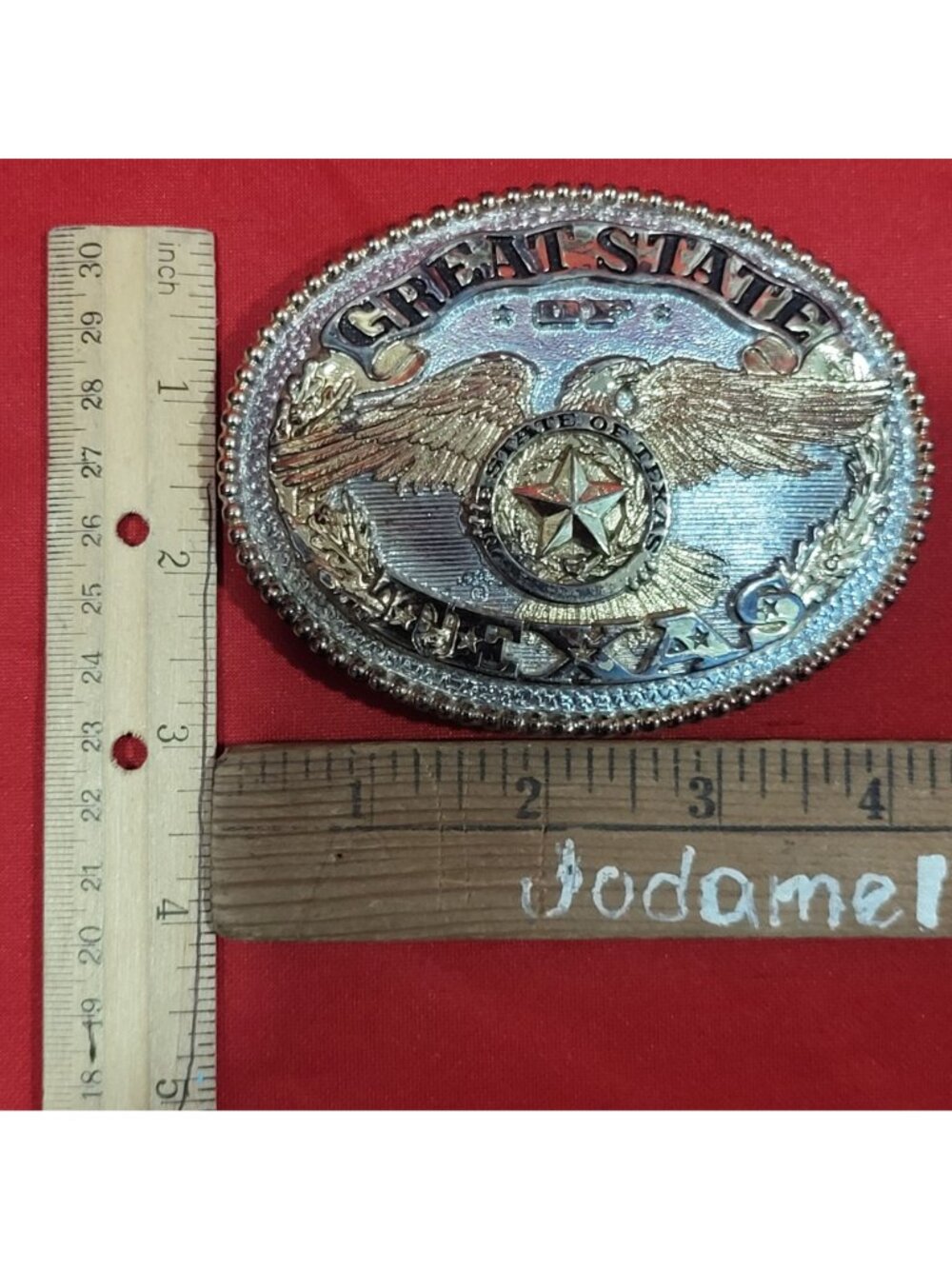 Vintage Texas Belt Buckle Two Tone Eagle Star Silversmith Collection ADM Western - Picture 8 of 10